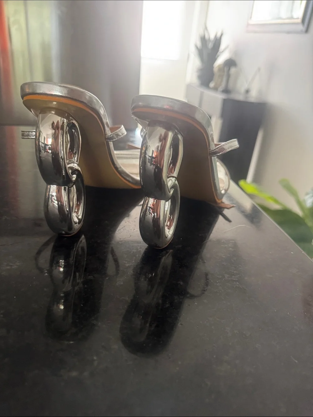Silver Sculptural-Strap Heeled Sandals